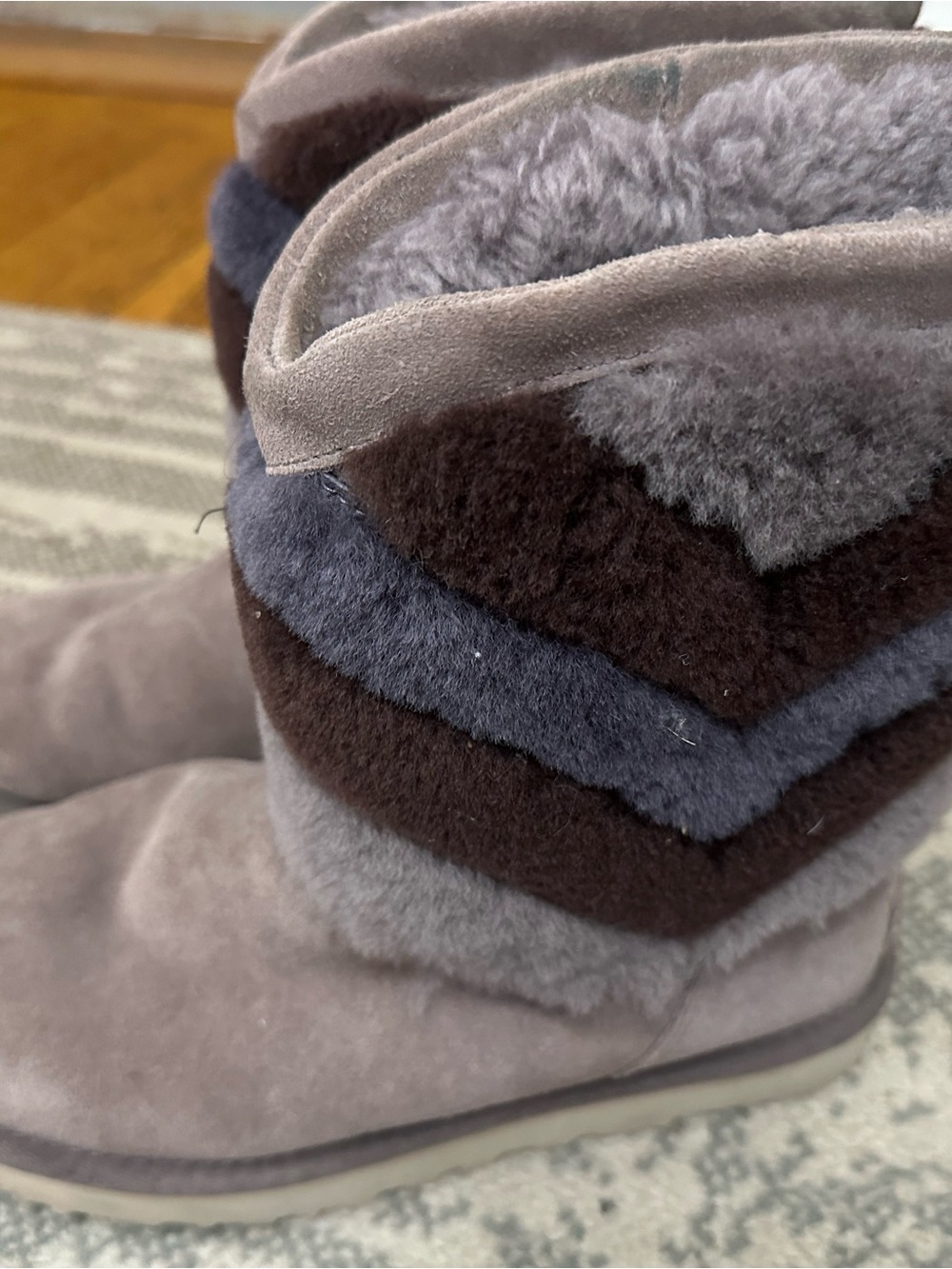 UGG Women's Suede and Shearling Chevron Boots in Gray and Brown